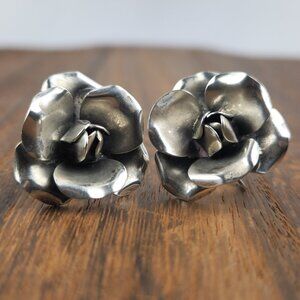 Vintage Sterling Silver Flower Earrings Screw Backs Stamped & Tested for Silver